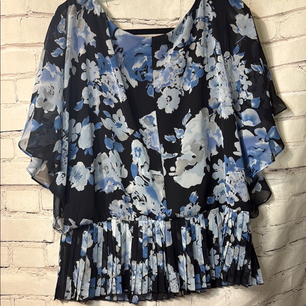 S.L. Fashions Blue Gray Ruffled Pleated Blouse - Picture 2 of 2